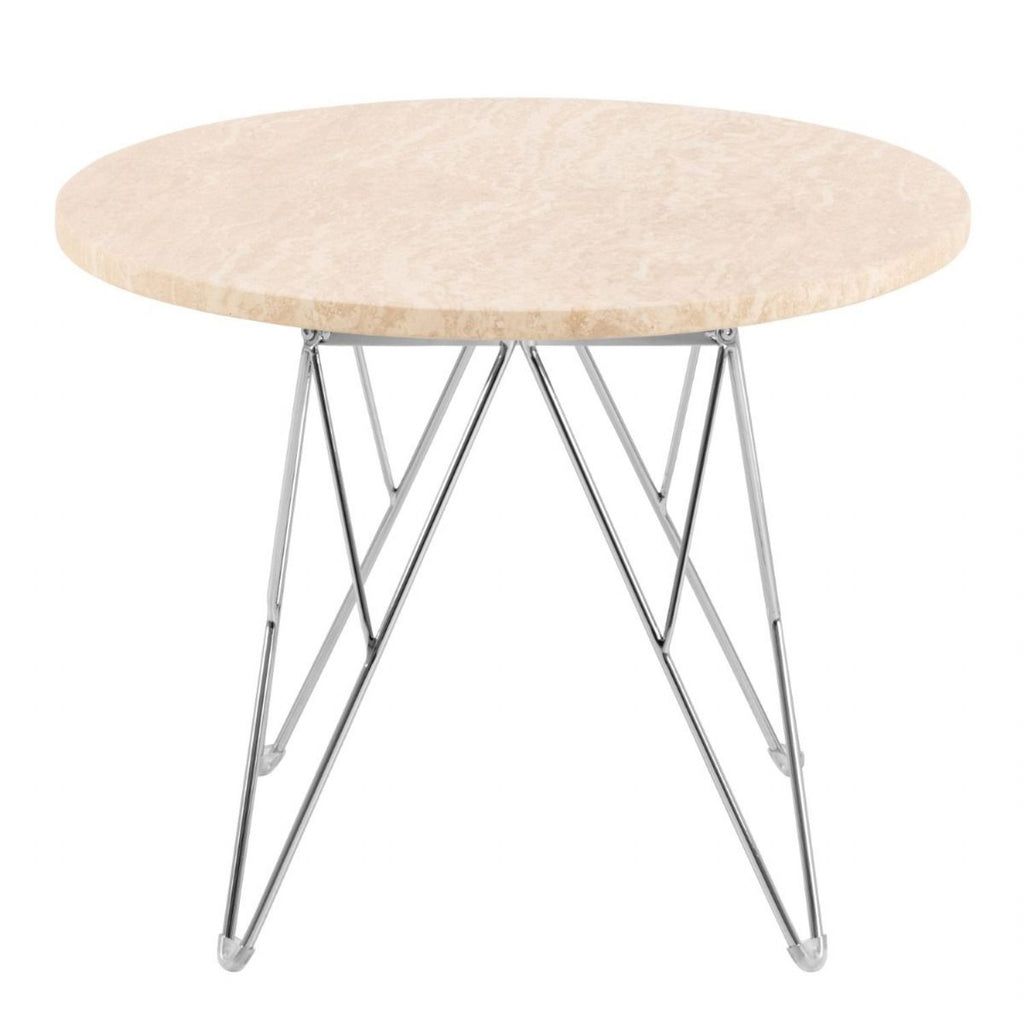 Prunus Round Side Table in Matt Beige and Chrome Steel Base 55x41.4cm