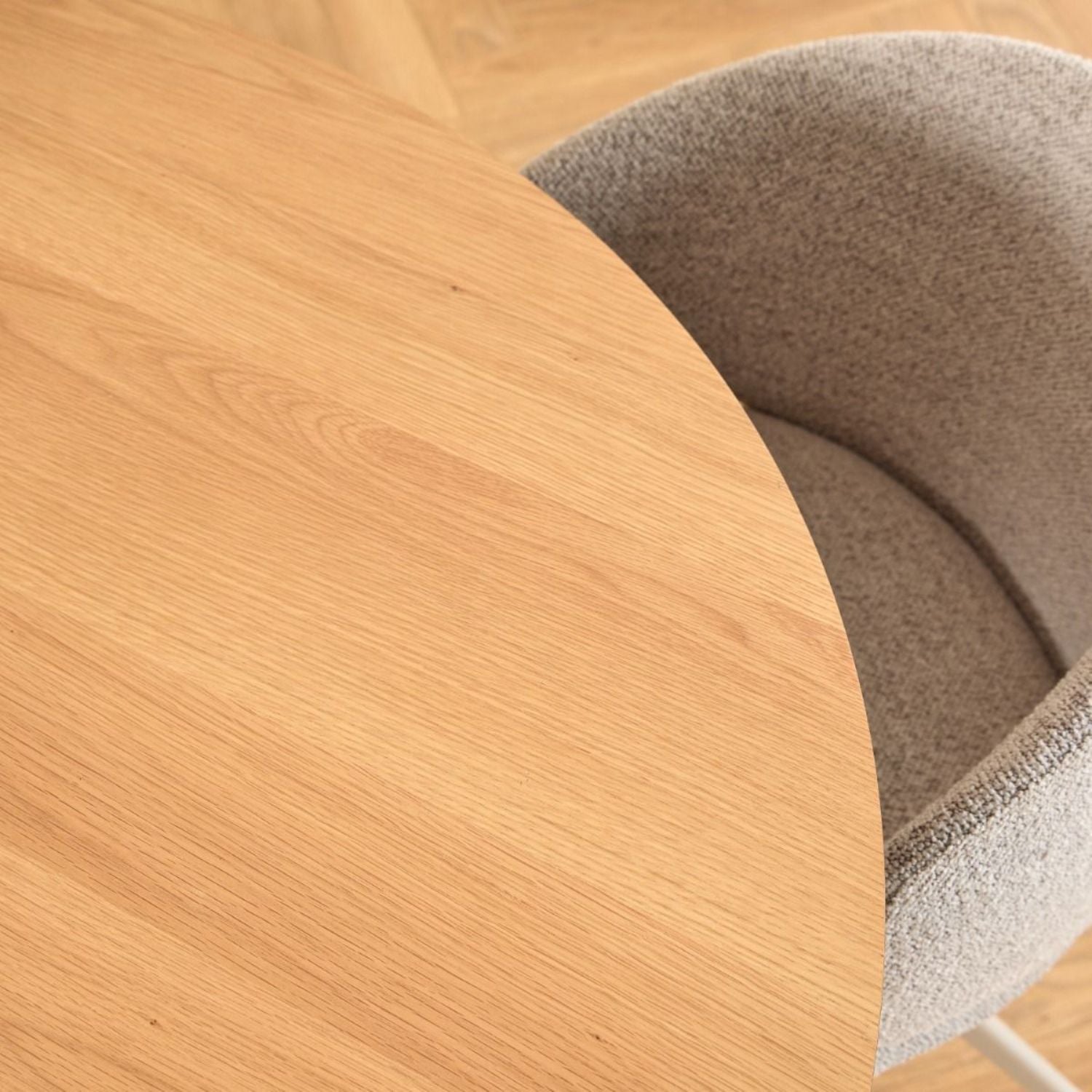 Soli Round Dining Table in Oak and Grey 120x75cm includes 4 Ella Swivel Beige Dining Chair