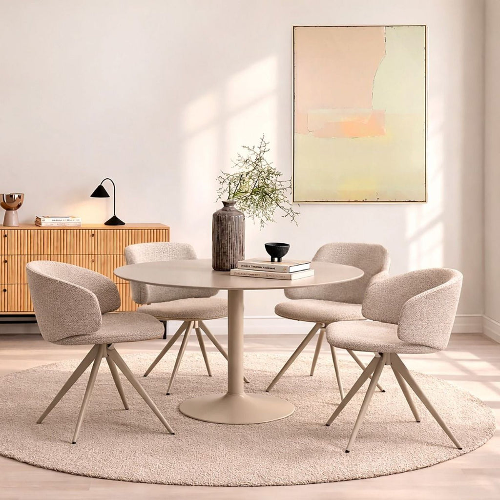 Ibiza Round Beige Dining Table with 4 Ella Swivel Cream Dining Chair