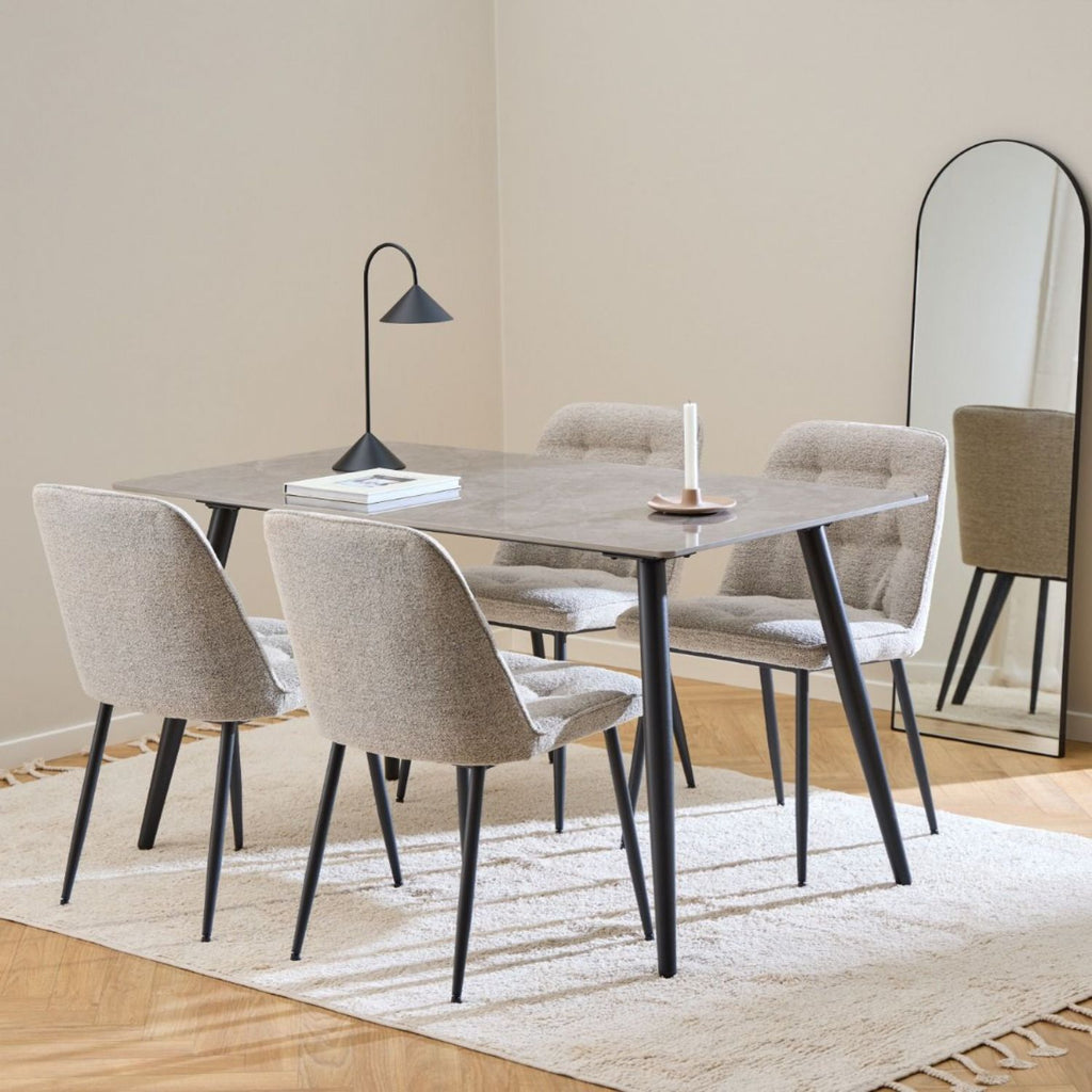 Wicklow Rectangular Dining Table in Grey and Black 140x75cm includes 4 Brooke Dining Chair in Monza Beige