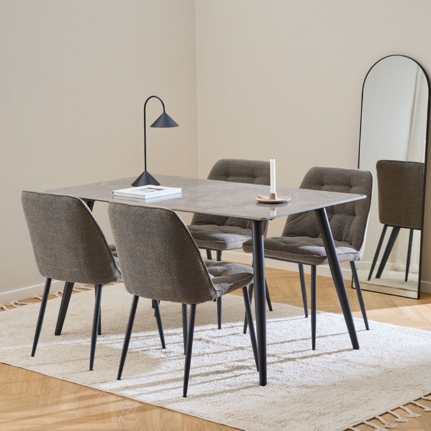Wicklow Rectangular Dining Table in Grey and Black 140x75cm includes 4 Brooke Dining Chair in Taupe