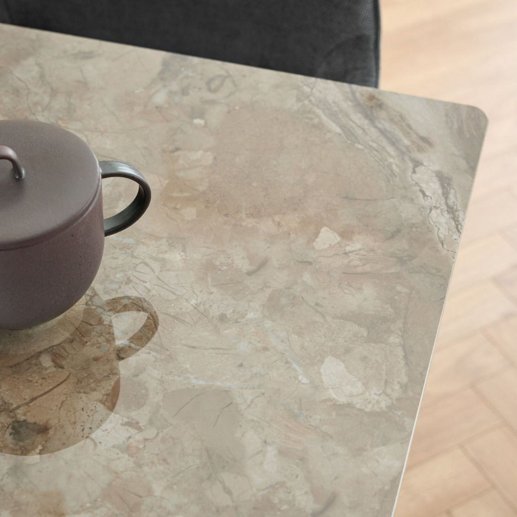 Wicklow Ceramic Dining Table Brown and Black 140x75cm includes 4 Brooke Dining Chair in Taupe