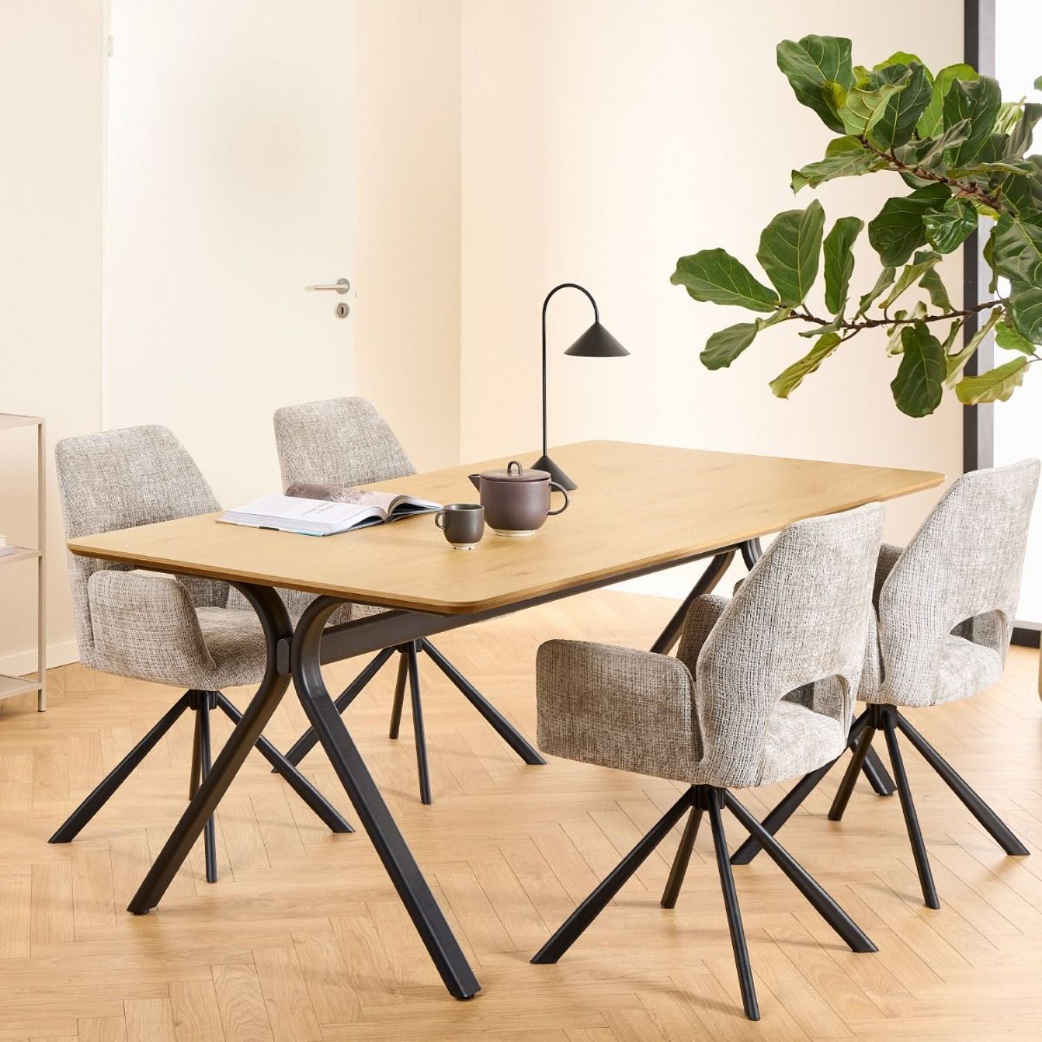 Bristol Dining Table in Wild Oak & Black Metal Base
