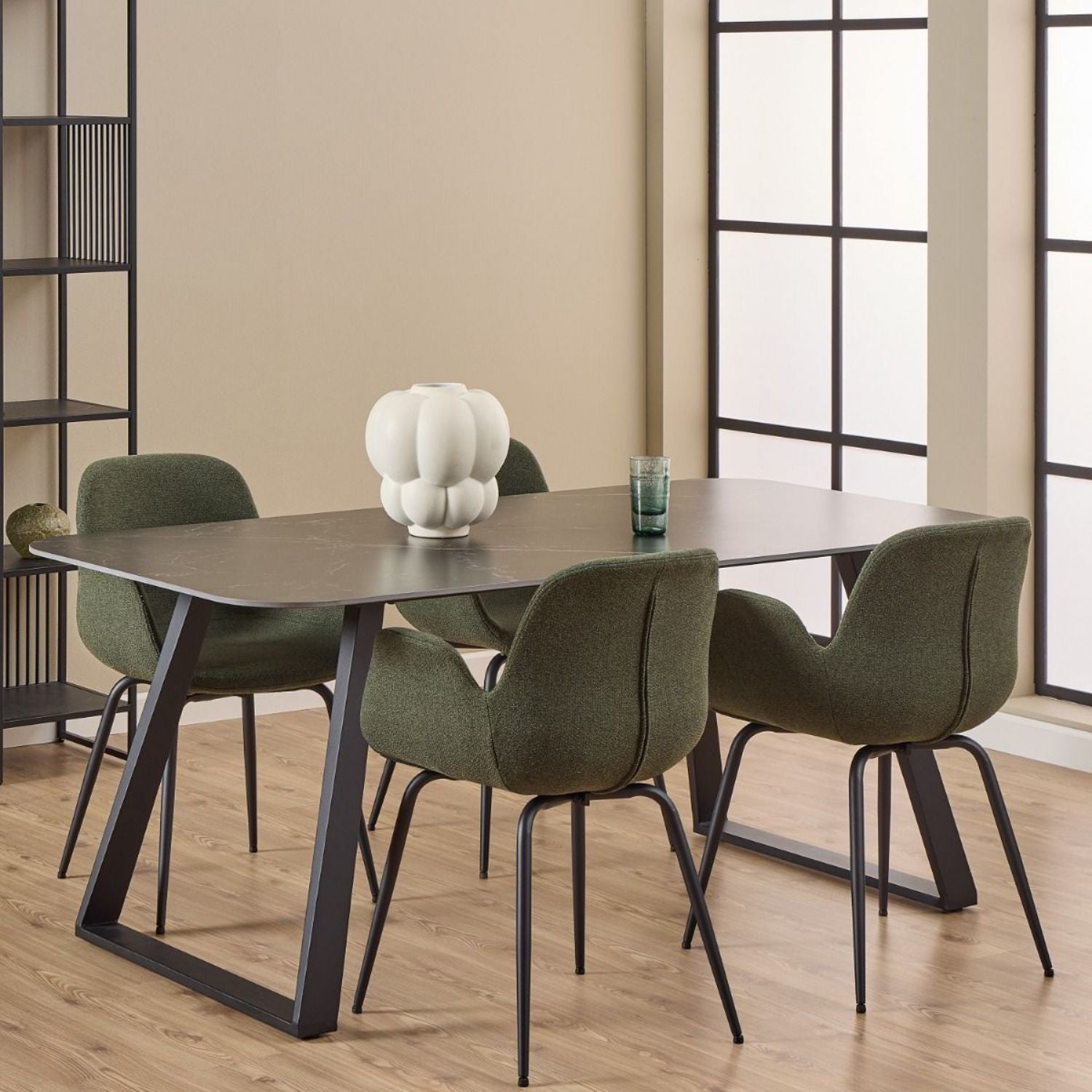 Antalya Dining Table with Black Ceramic Top & Black Metal Base