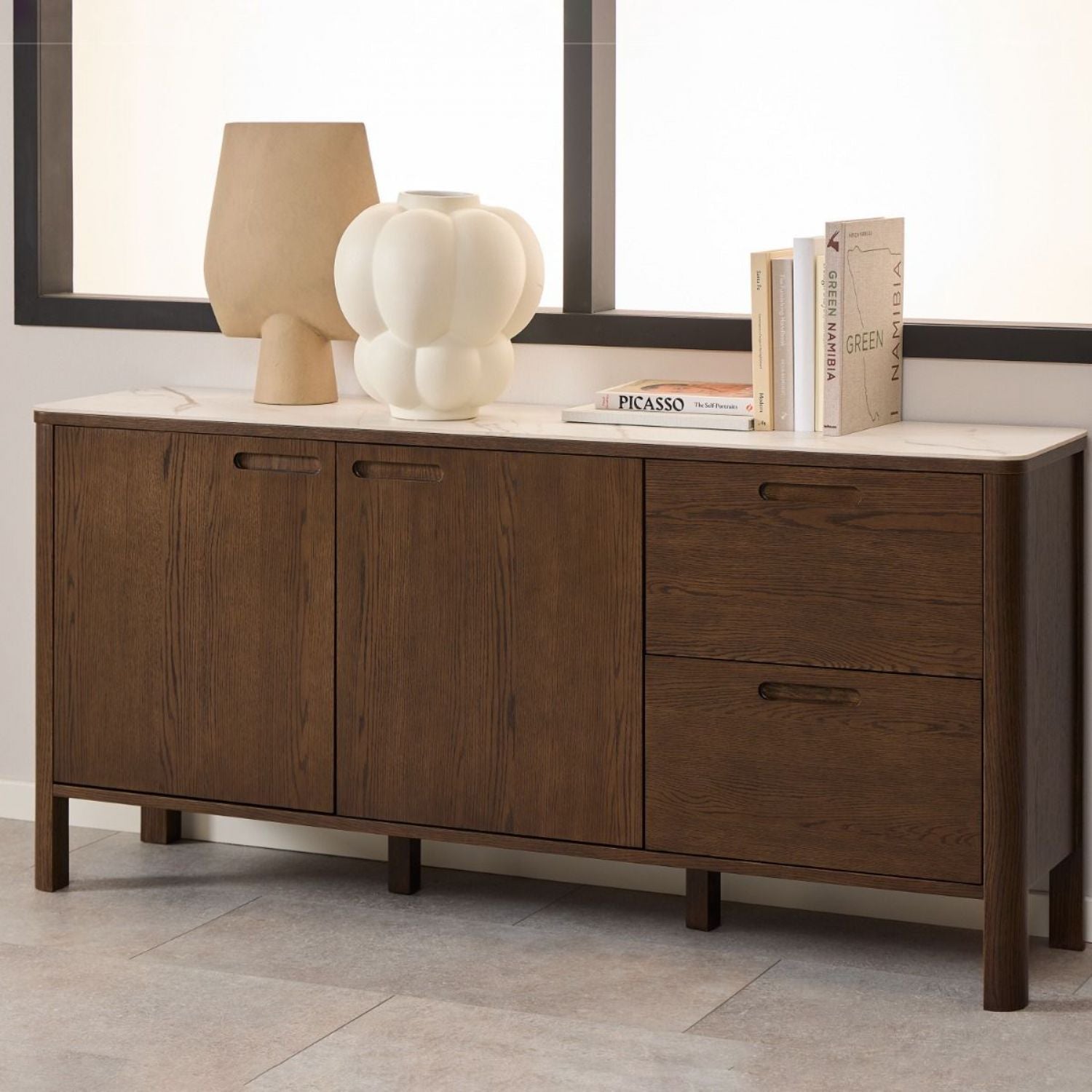 Southampton Sideboard With 2 Doors 2 Drawers and 2 Shelves in Cream Ceramic
