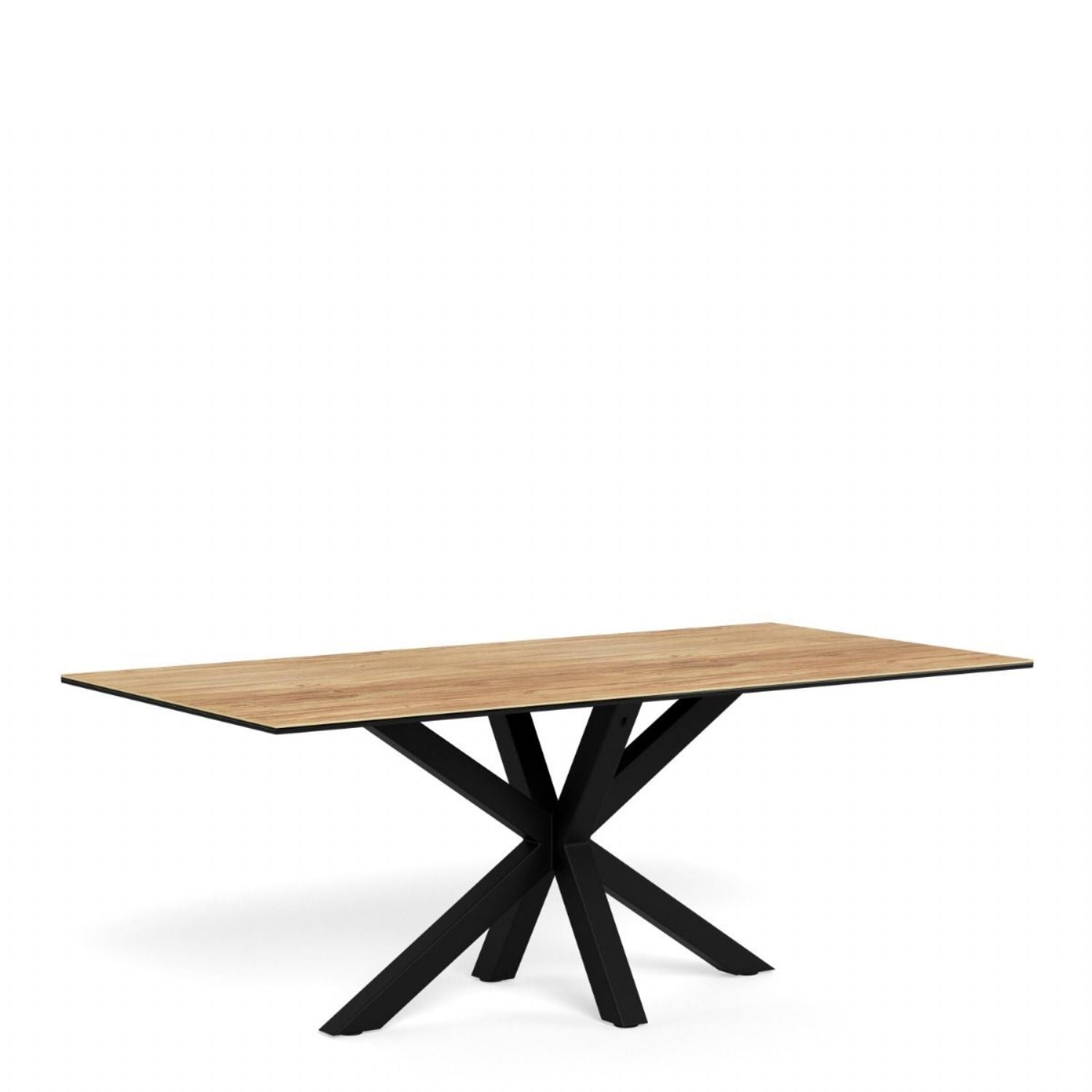 Heaven Dining Table with Wild Oak Ceramic Glass Top in Black 200x100cm