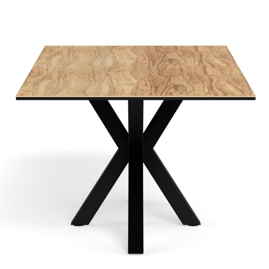 Heaven Dining Table with Wild Oak Ceramic Glass Top in Black 200x100cm