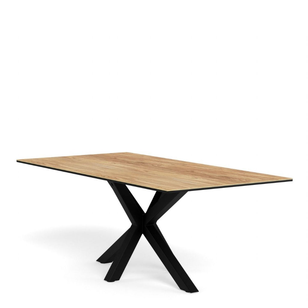 Heaven Dining Table with Wild Oak Ceramic Glass Top in Black 200x100cm