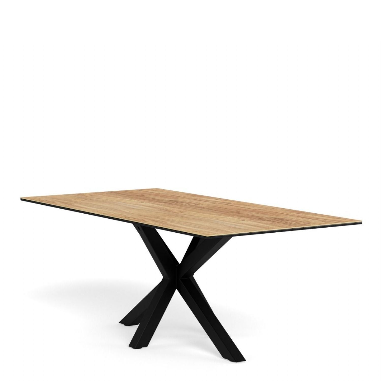 Heaven Dining Table with Wild Oak Ceramic Glass Top in Black 200x100cm
