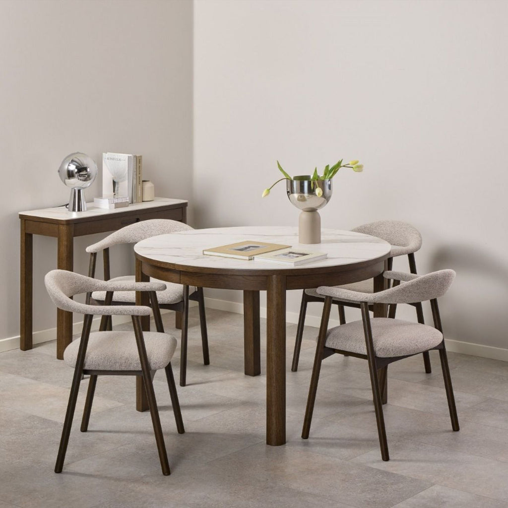 Southampton Round Extendable Dining Table in Cream Ceramic 120 220 x 120 x 75cm