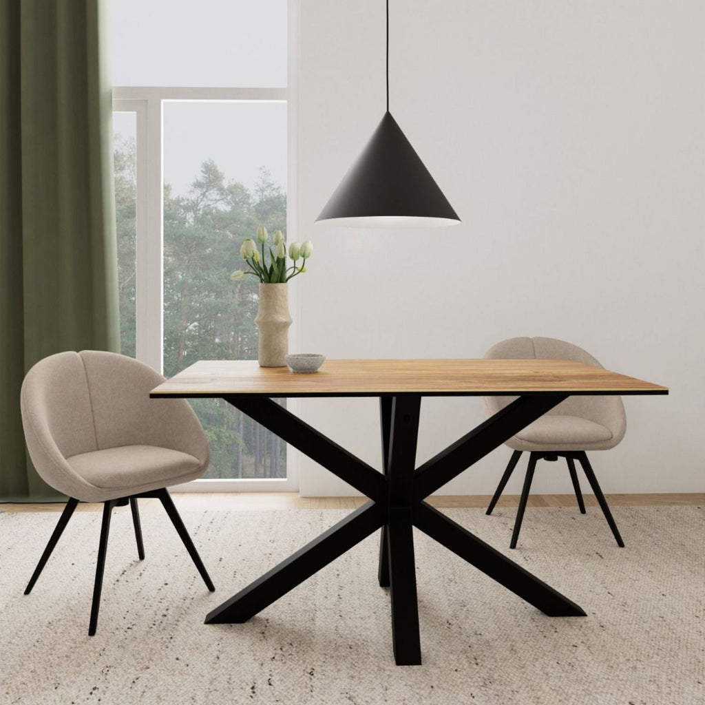 Heaven Dining Table with Wild Oak Ceramic Glass Top in Black 135x80cm