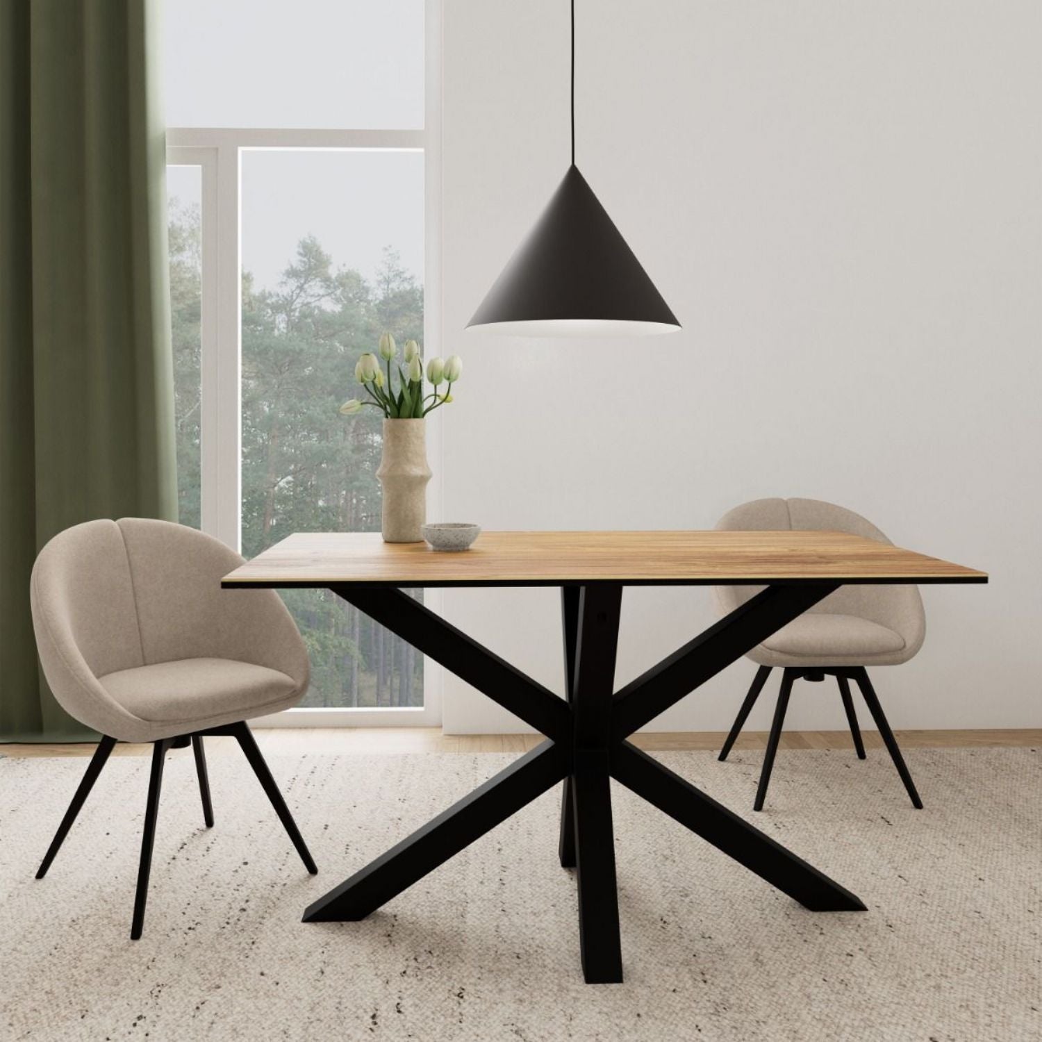 Heaven Dining Table with Wild Oak Ceramic Glass Top in Black 135x80cm