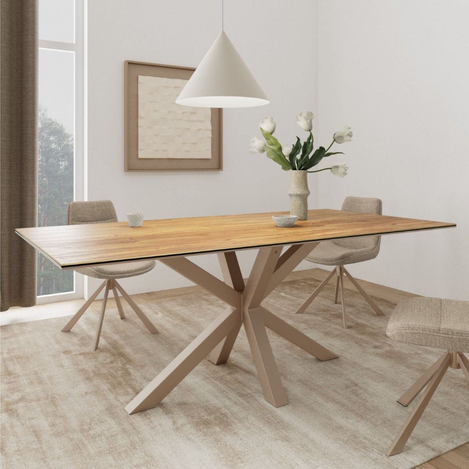 Heaven Dining Table with Wild Oak Ceramic Glass Top in Grey 200x100cm