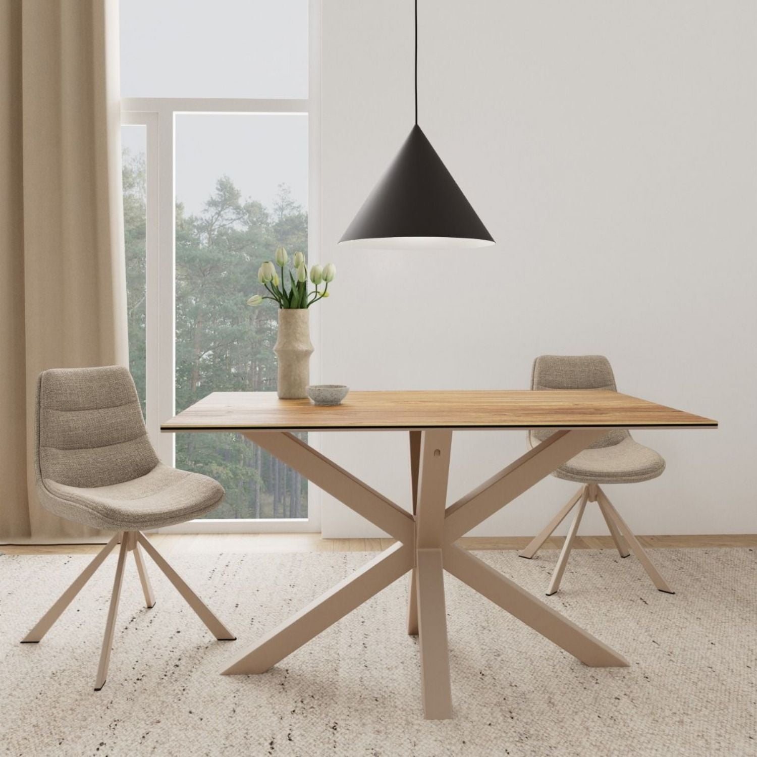 Heaven Dining Table with Wild Oak Ceramic Glass Top in Grey 135x80cm
