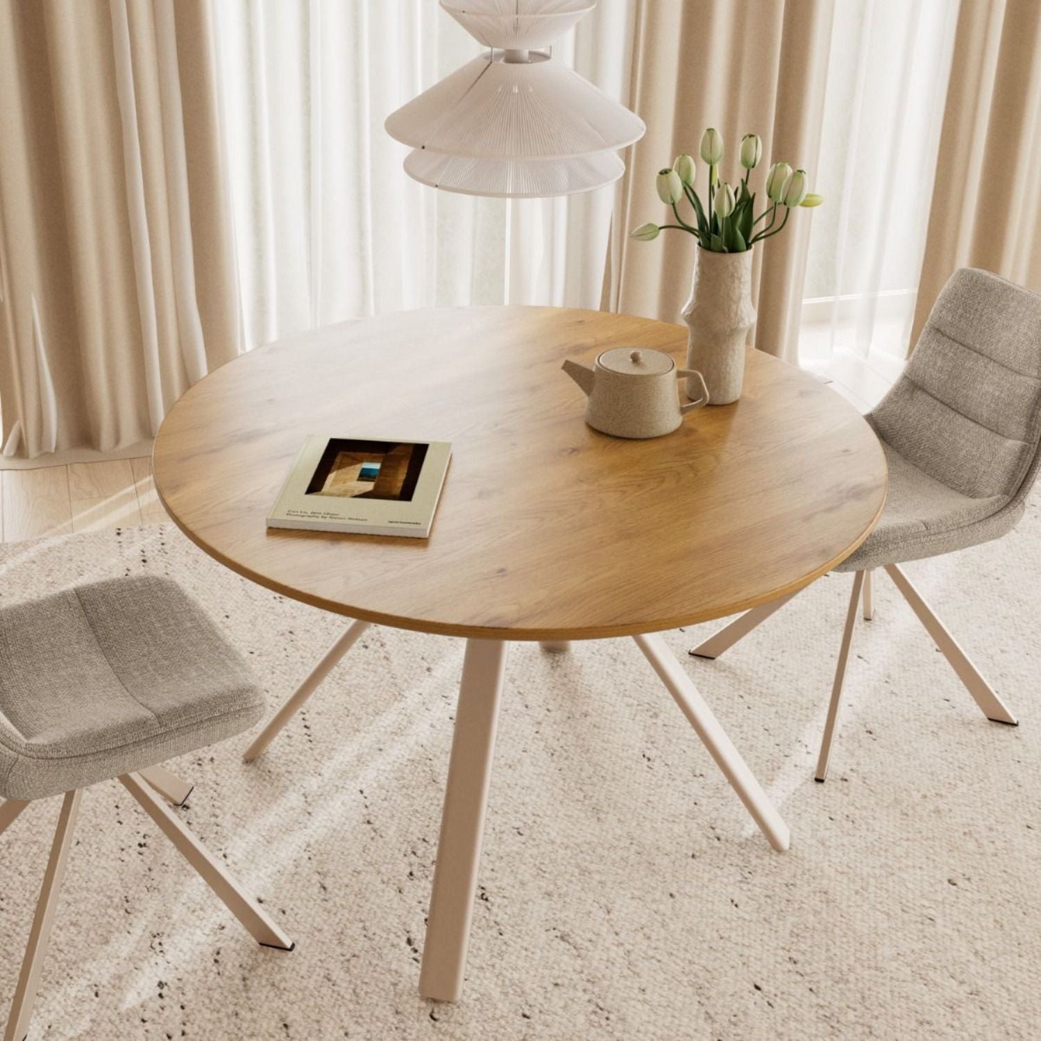 Bristol Round Dining Table in Wild Oak & Grey Metal Base