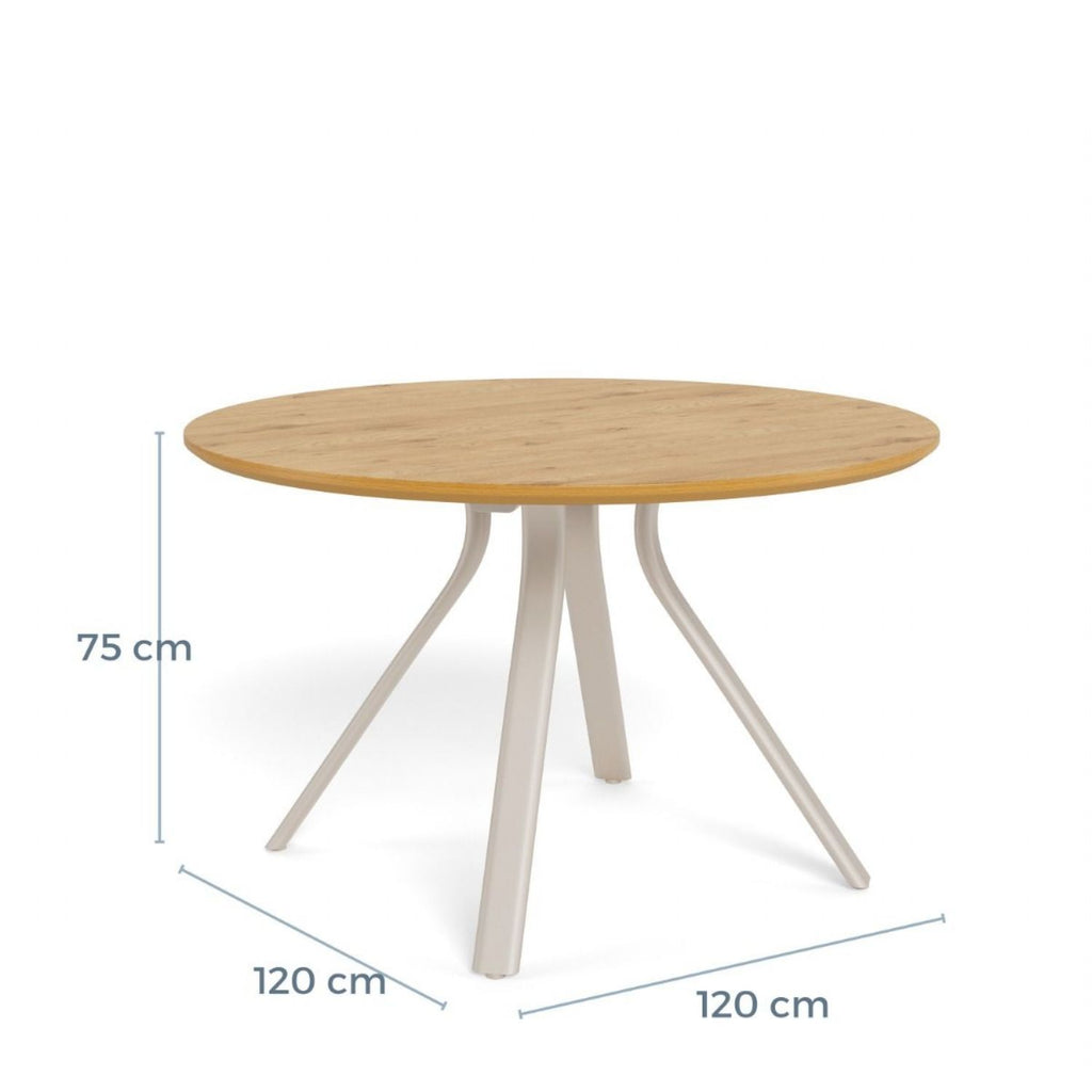 Bristol Round Dining Table in Wild Oak & Grey Metal Base
