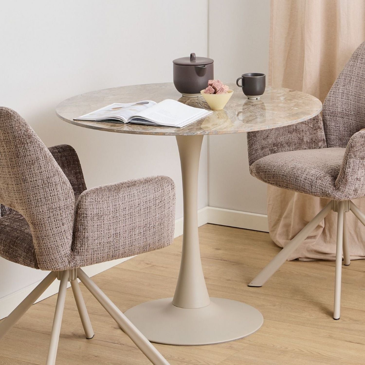 Malta Round Dining Table in Brown Ceramic with Grey Base