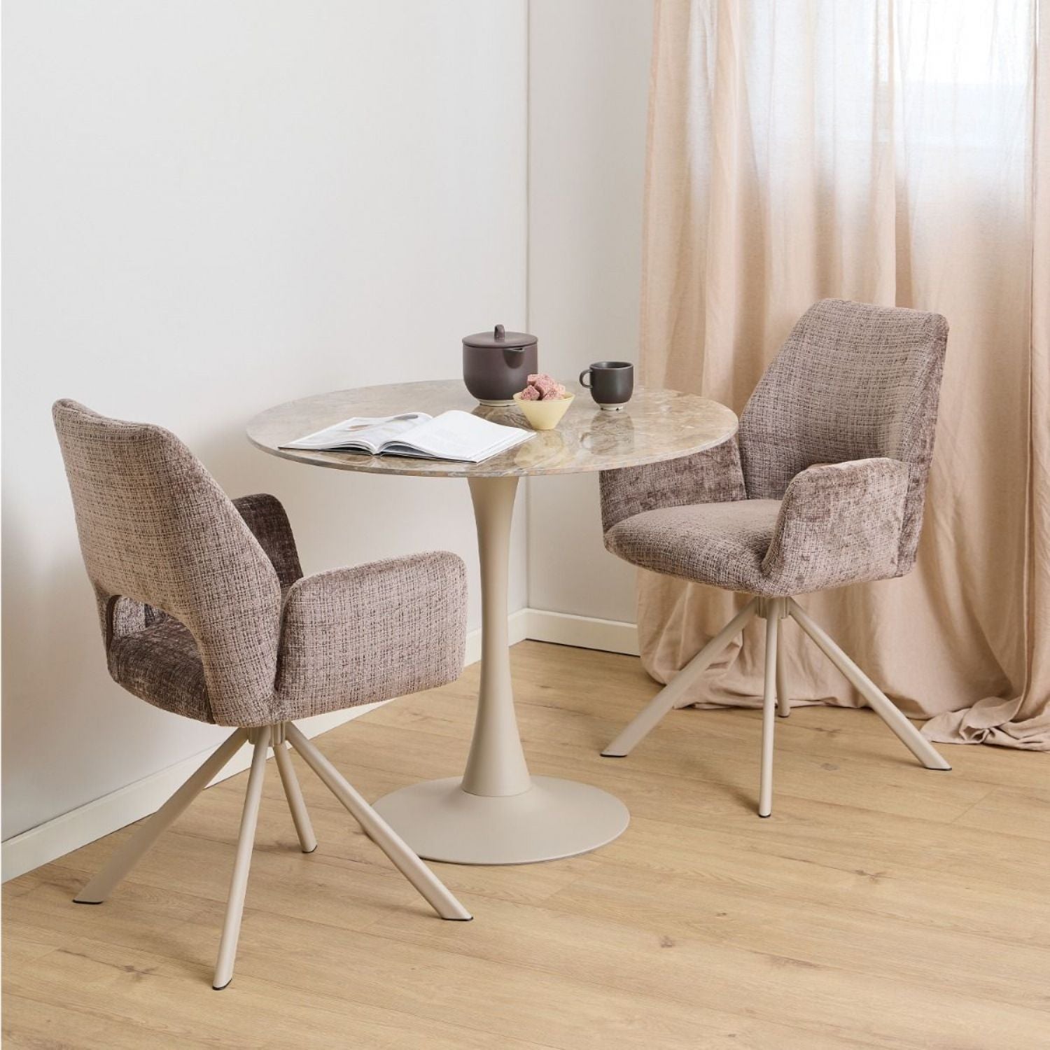 Malta Round Dining Table in Brown Ceramic with Grey Base