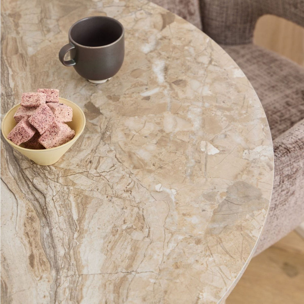 Malta Round Dining Table in Brown Ceramic with Grey Base