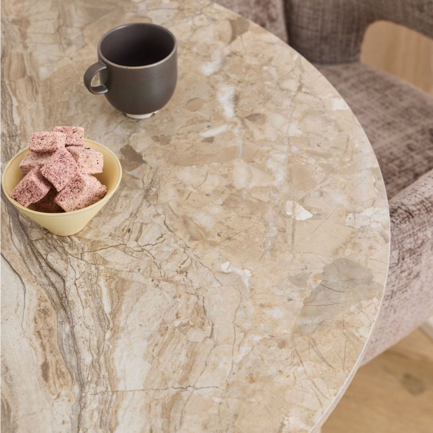 Malta Round Dining Table in Brown Ceramic with Grey Base