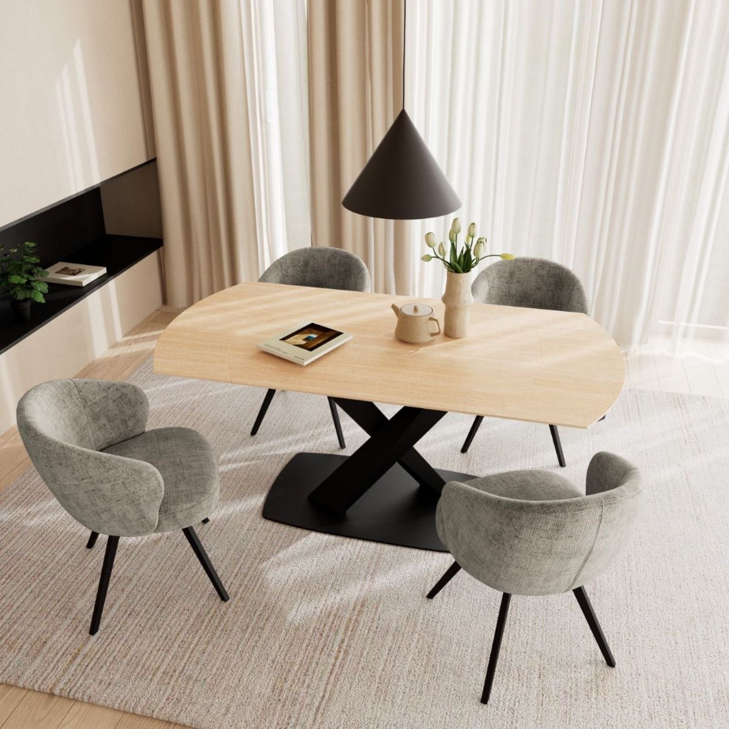 Morella Oval Extending Dining Table in Sand Ceramic 120 to 180cm