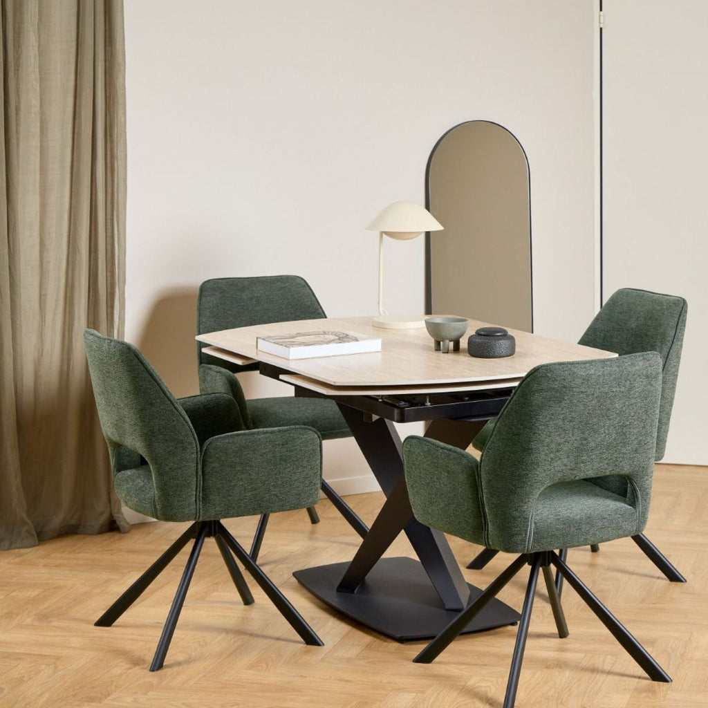 Morella Oval Extending Dining Table in Sand Ceramic 120 to 180cm