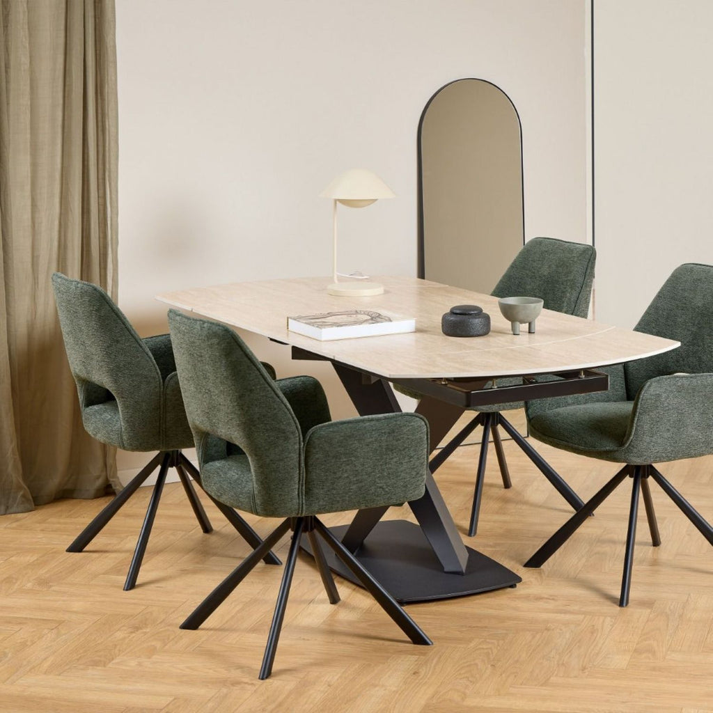 Morella Oval Extending Dining Table in Sand Ceramic 120 to 180cm