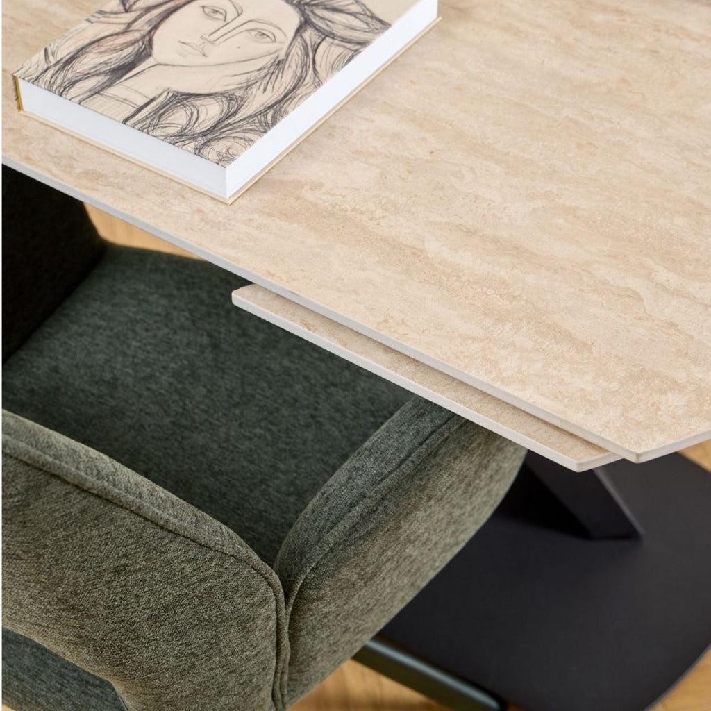 Morella Oval Extending Dining Table in Sand Ceramic 120 to 180cm