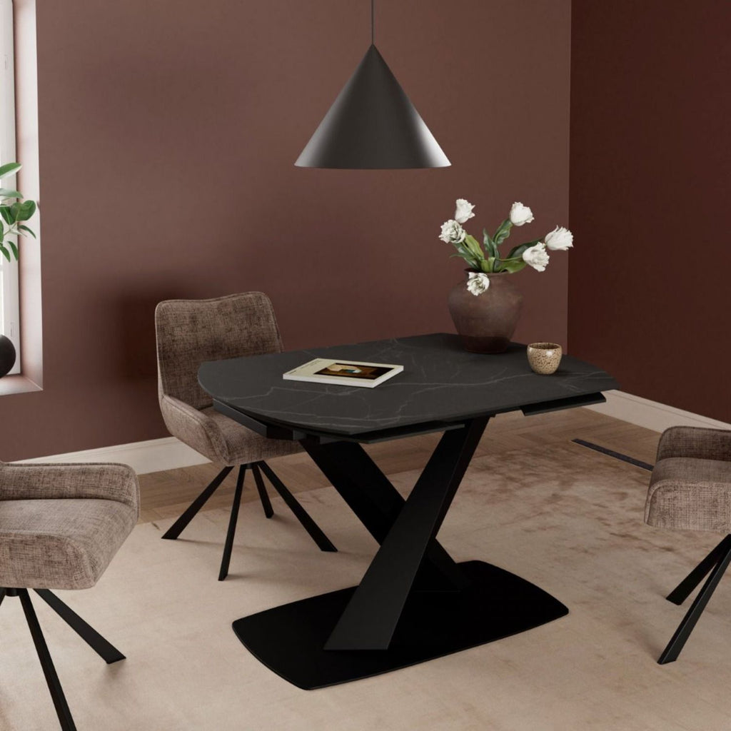 Morella Oval Extending Dining Table in Black Ceramic 120 to 180cm