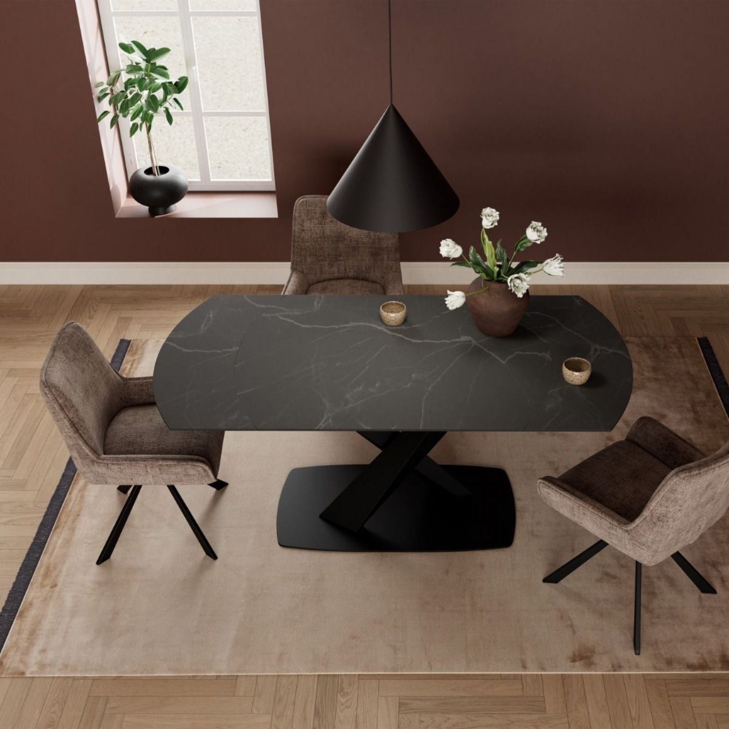 Morella Oval Extending Dining Table in Black Ceramic 120 to 180cm