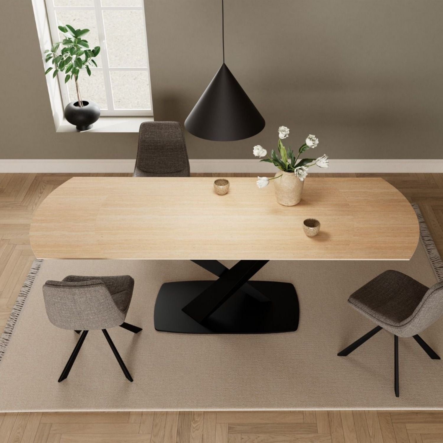 Morella Oval Extending Dining Table in Sand Ceramic 160 to 240cm