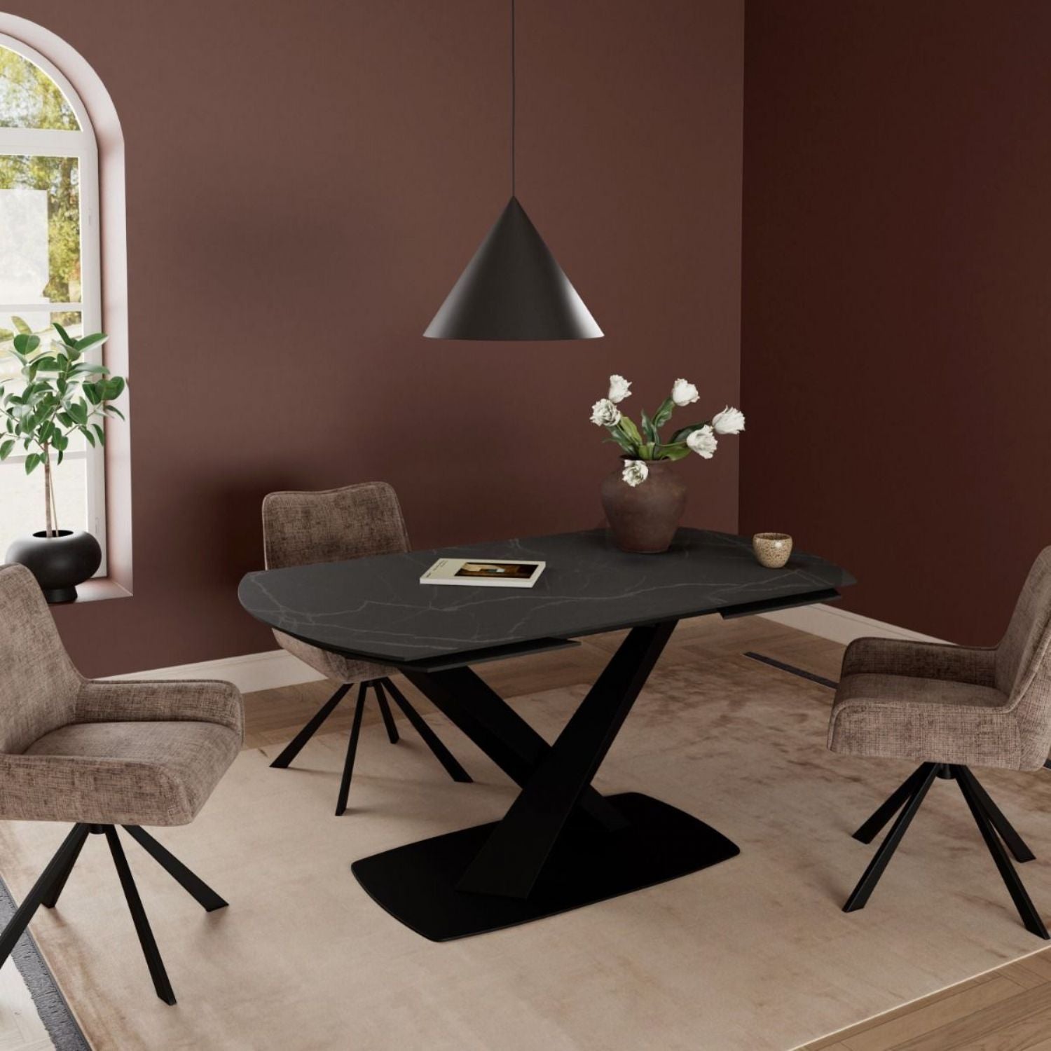 Morella Oval Extending Dining Table in Black Ceramic 160 to 240cm