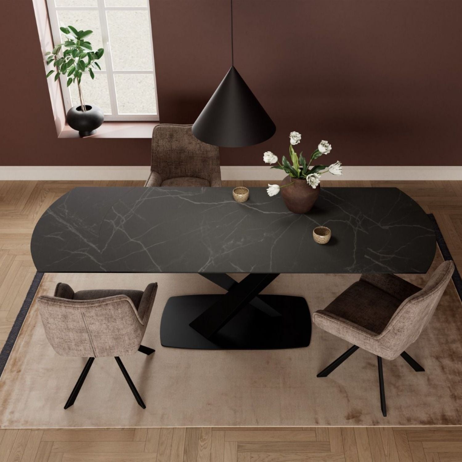 Morella Oval Extending Dining Table in Black Ceramic 160 to 240cm