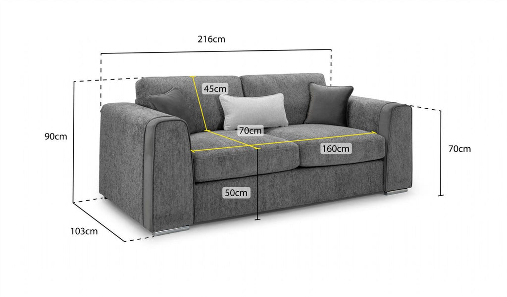 Mocha Chenille Fabric Standard Back 3 Seater Sofa