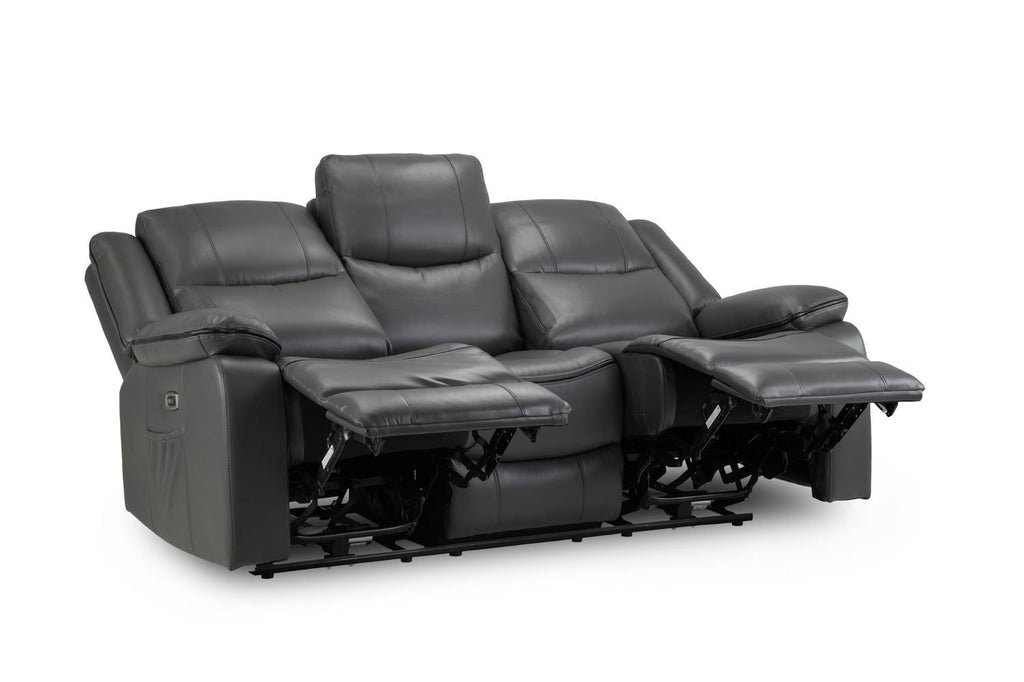 Grey Leather High Back 3 Seater Electric Recliner Sofa