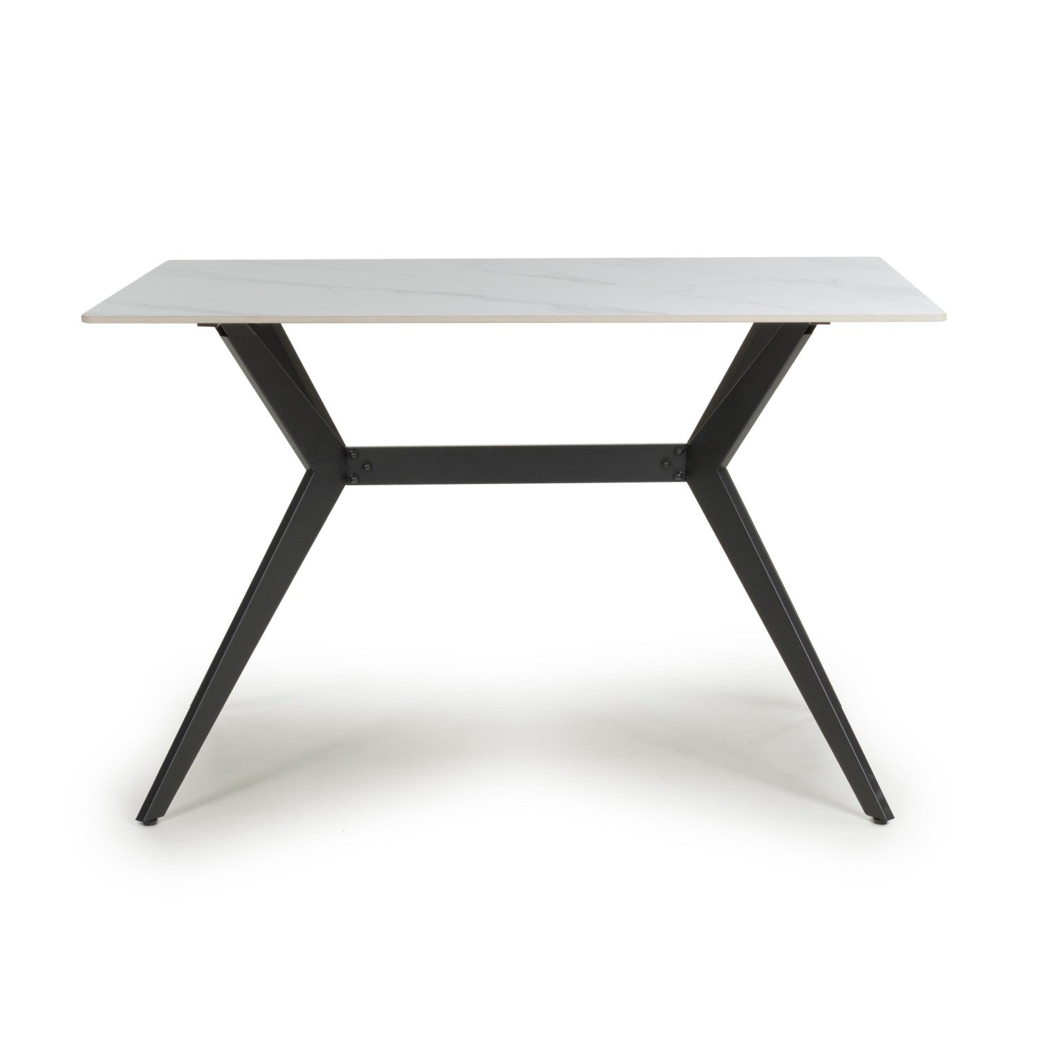White Marble Effect 120cm Dining Table with X Frame Legs