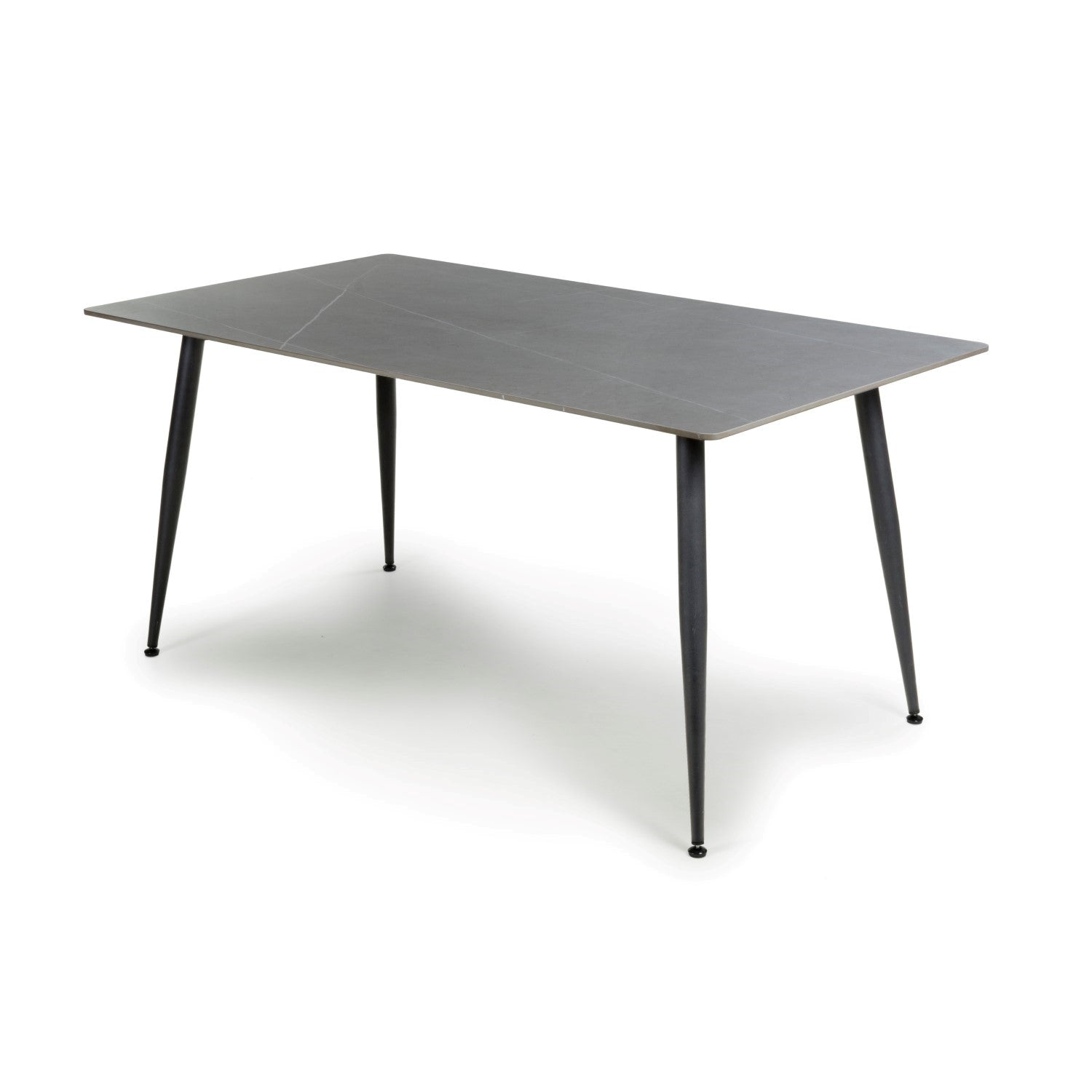 Grey Marble Effect 160cm Dining Table Black Metal Legs