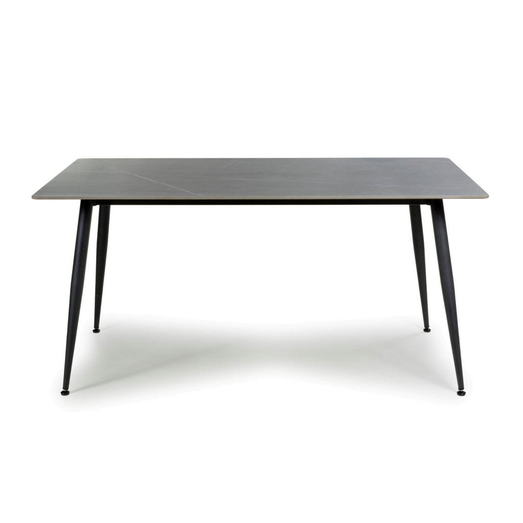 Grey Marble Effect 160cm Dining Table Black Metal Legs