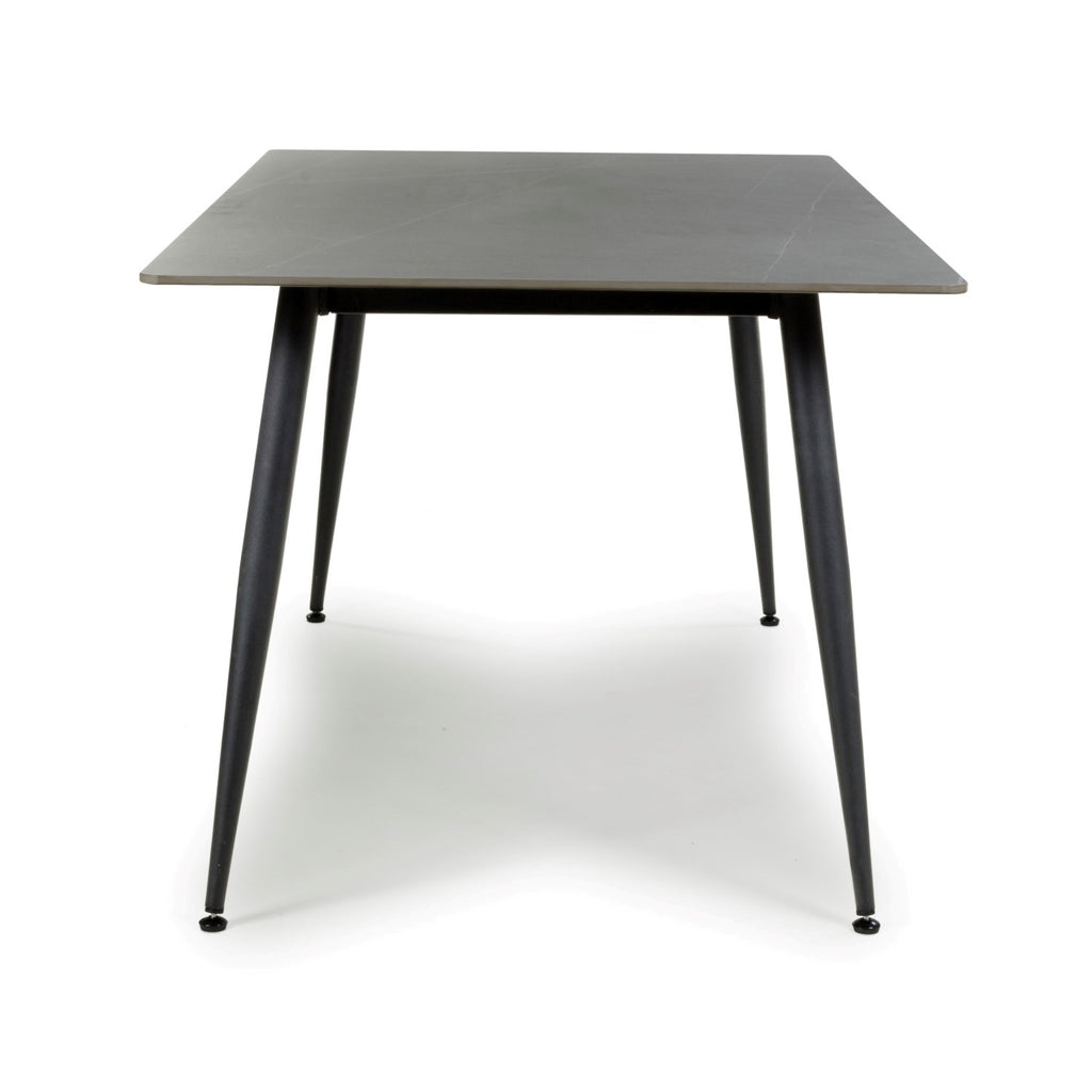 Grey Marble Effect 160cm Dining Table Black Metal Legs
