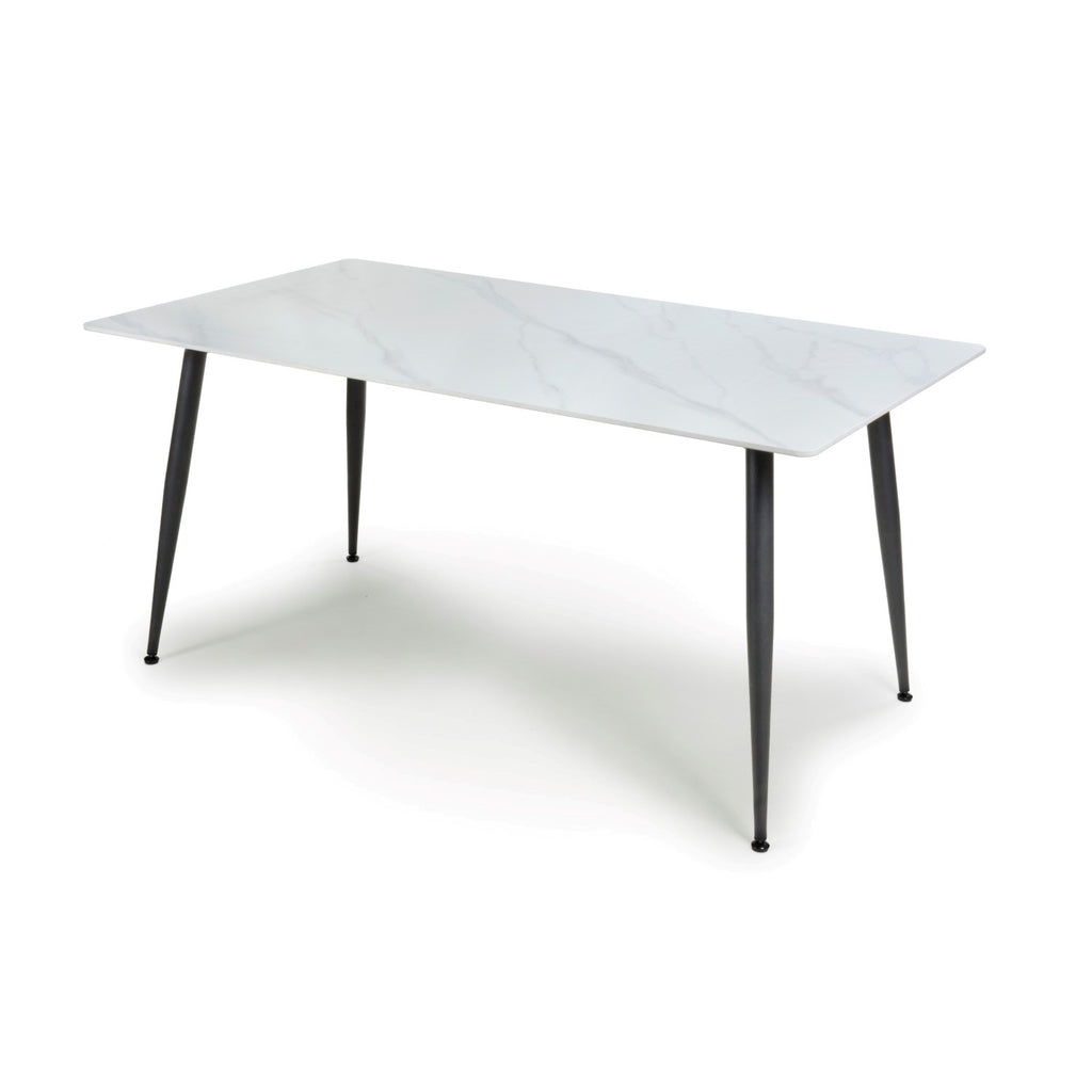 White Sintered Stone 160cm Dining Table Black Metal Legs