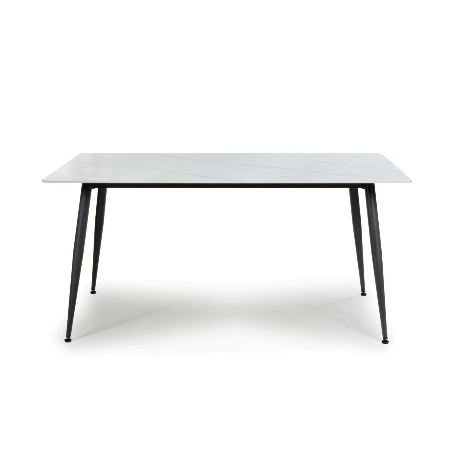 White Sintered Stone 160cm Dining Table Black Metal Legs