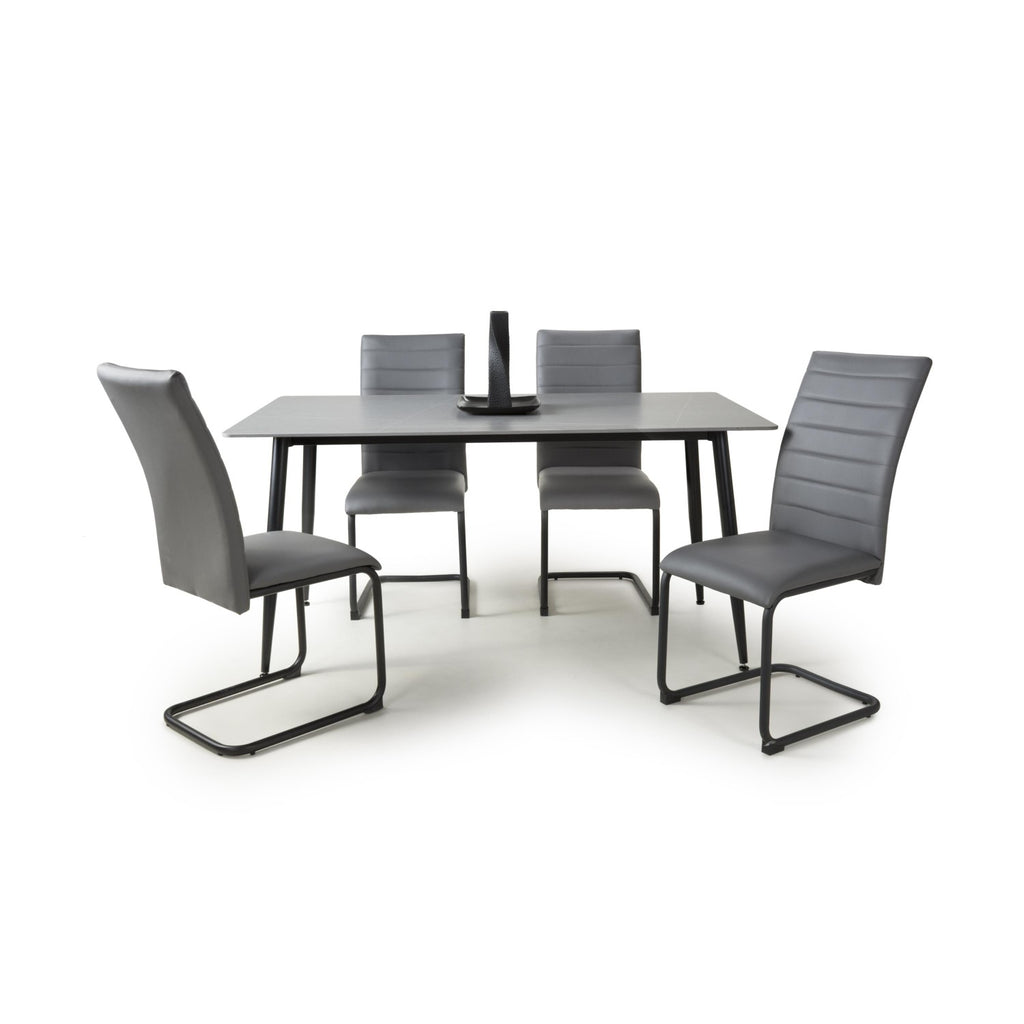Grey Marble Effect 1.6m Dining Table Set with 4 Grey Chairs