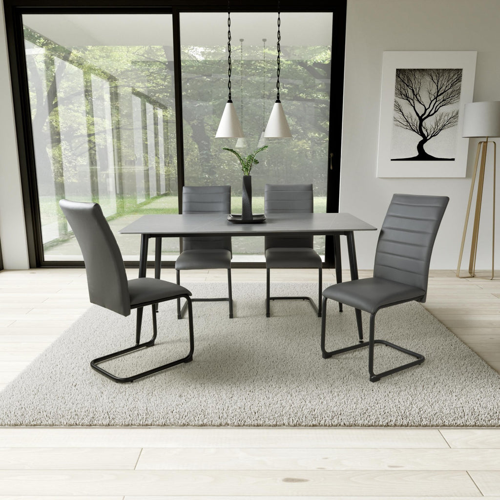 Grey Marble Effect 1.6m Dining Table Set with 4 Grey Chairs