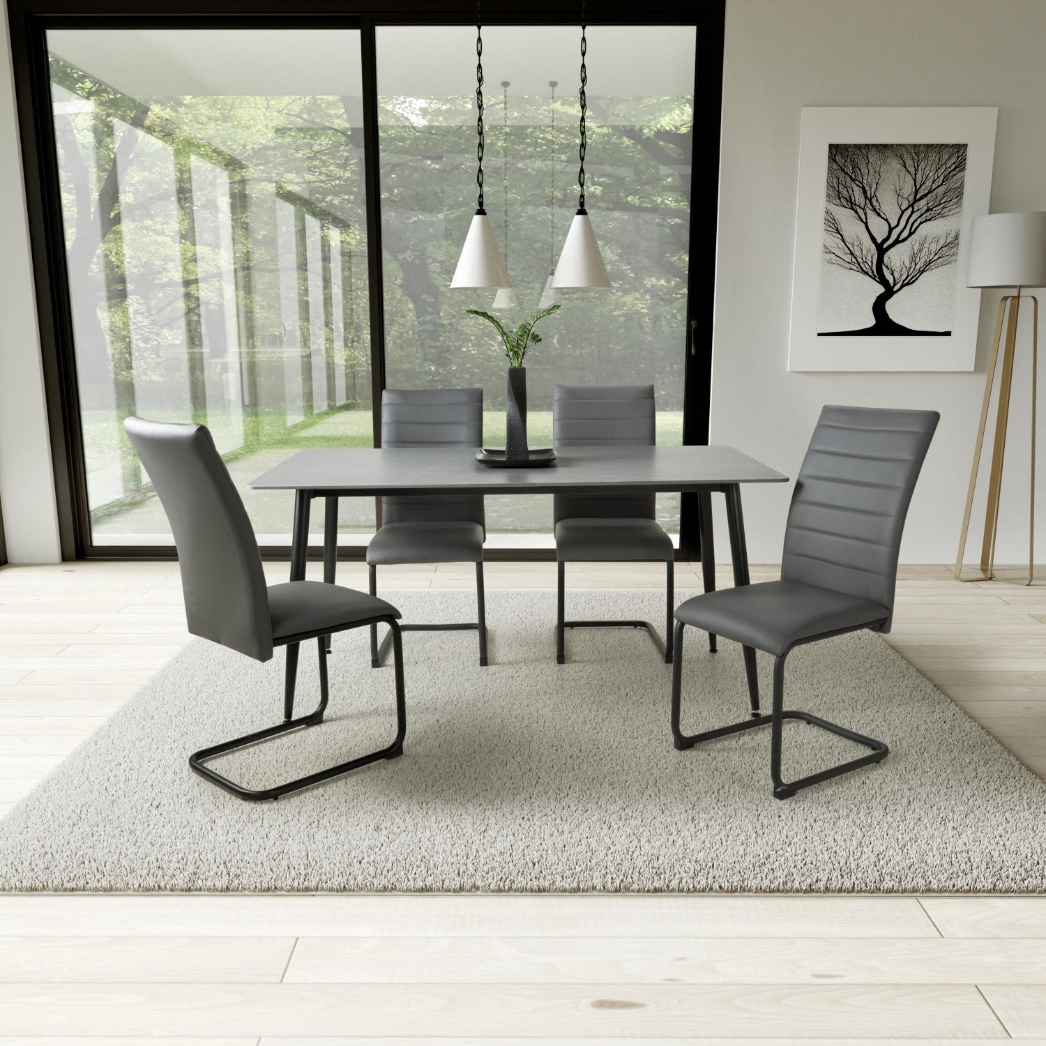 Grey Marble Effect 1.6m Dining Table Set with 4 Grey Chairs