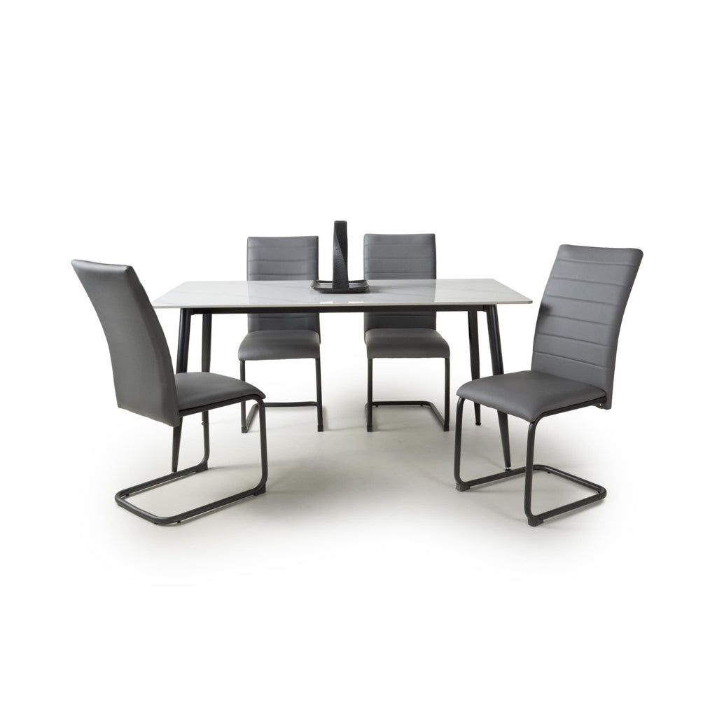 White Marble Effect 1.6m Dining Table Set with 4 Grey Chairs