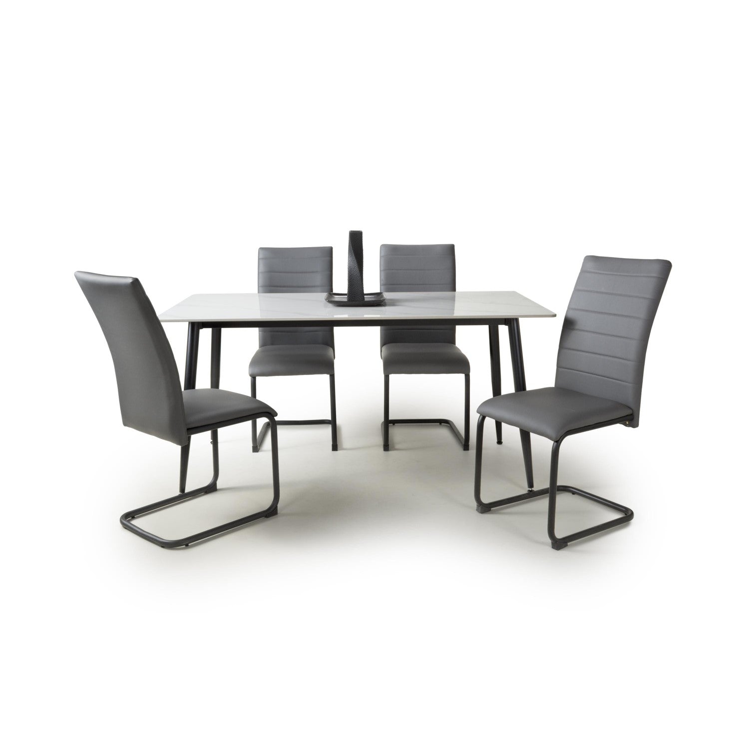 White Marble Effect 1.6m Dining Table Set with 4 Grey Chairs