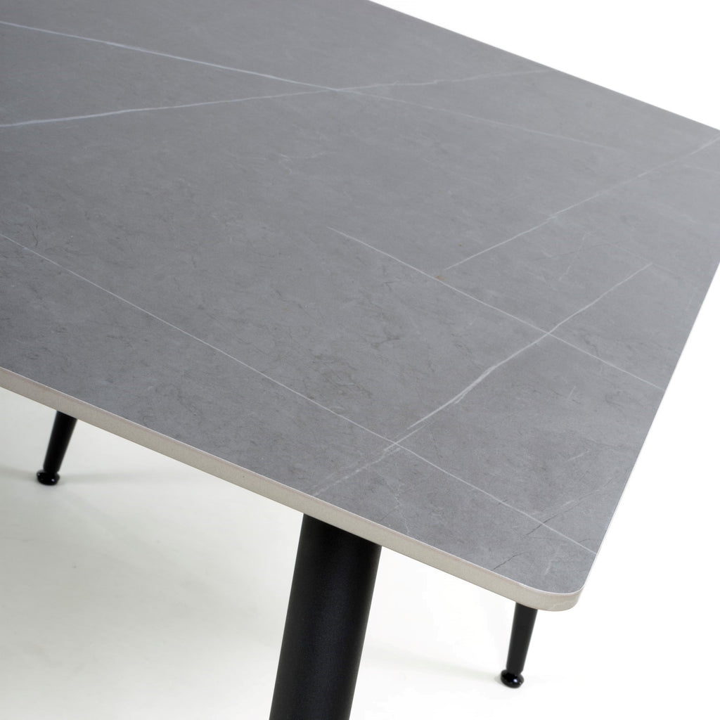 Grey Marble Effect 120cm Dining Table Black Metal Legs