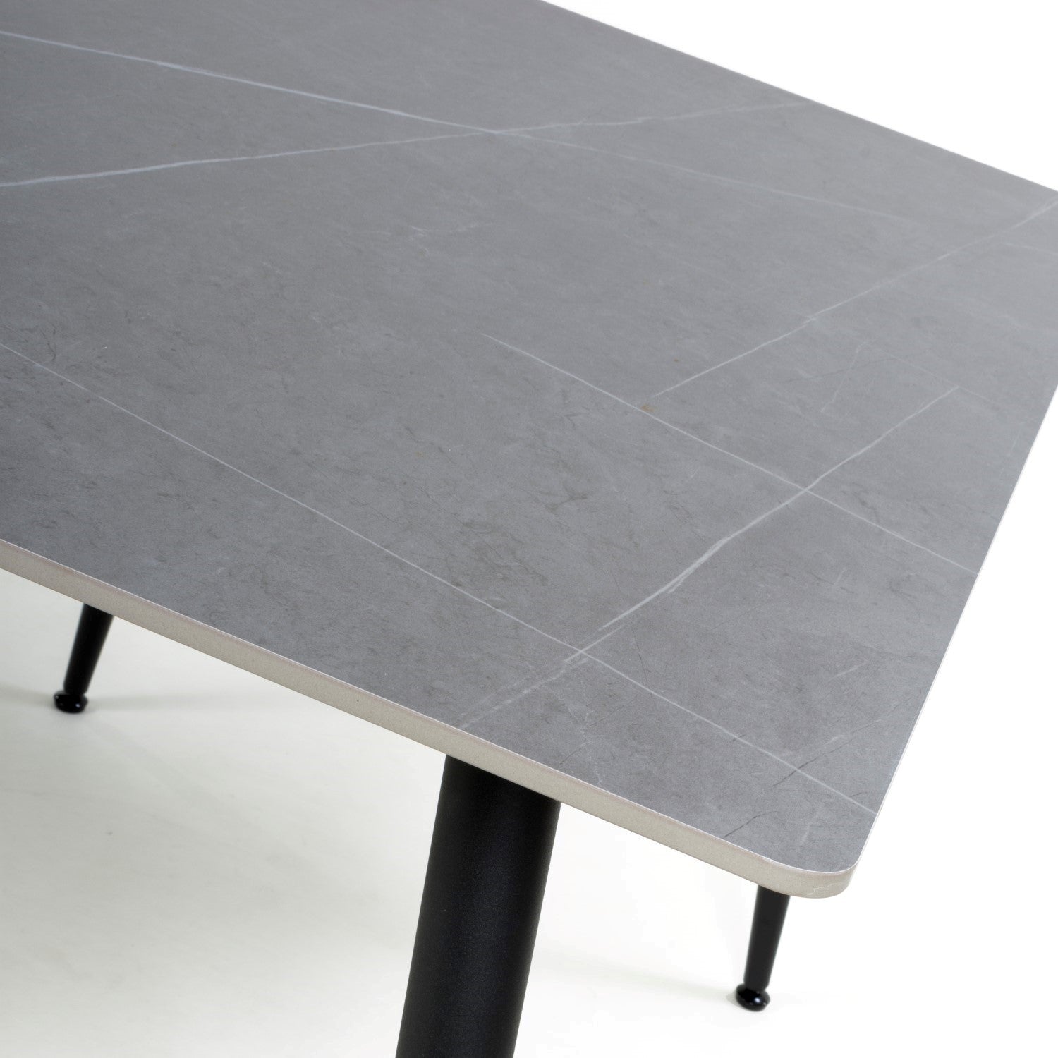 Grey Marble Effect 120cm Dining Table Black Metal Legs