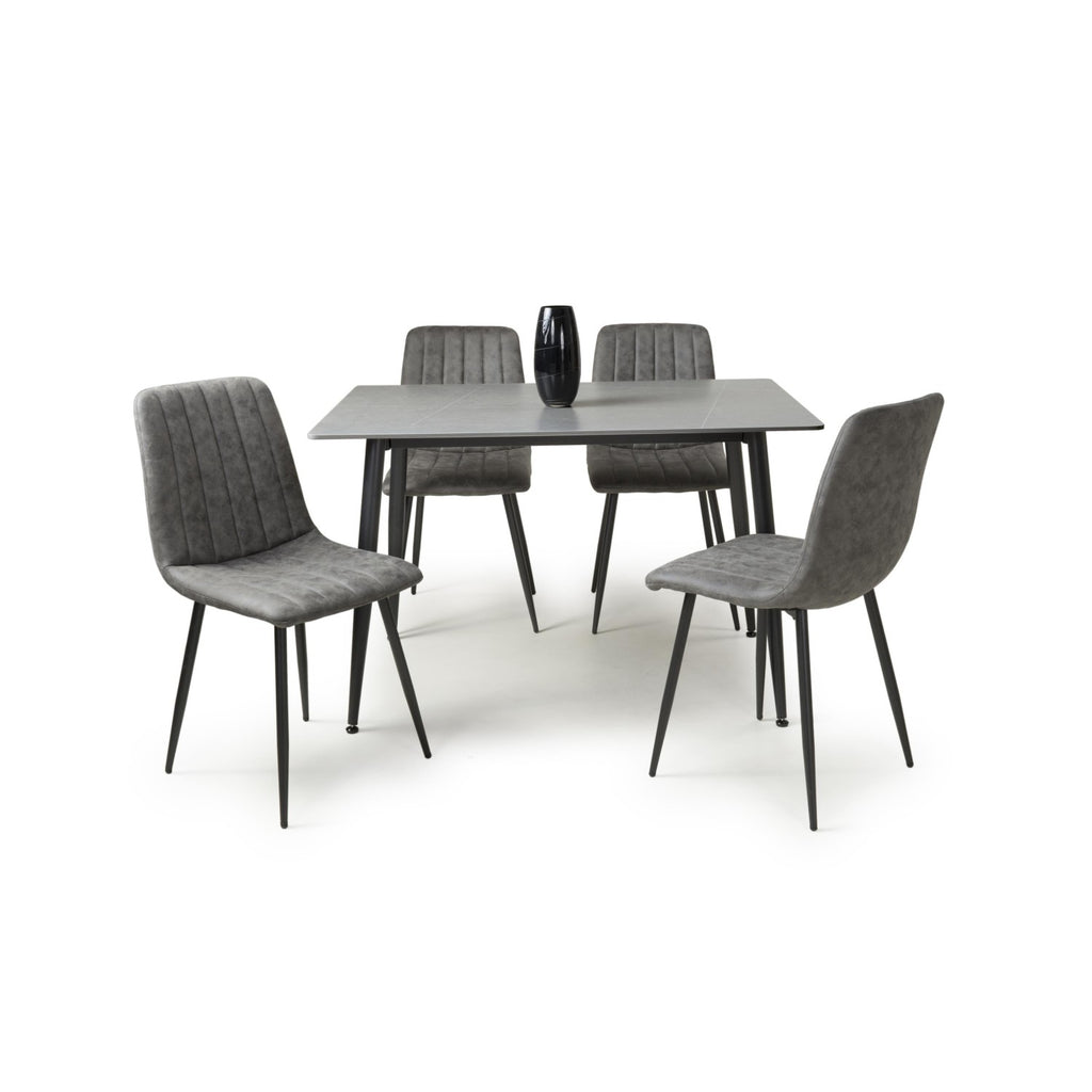 Grey Marble Effect 1.2m Dining Set with 4 Grey Fabric Chairs
