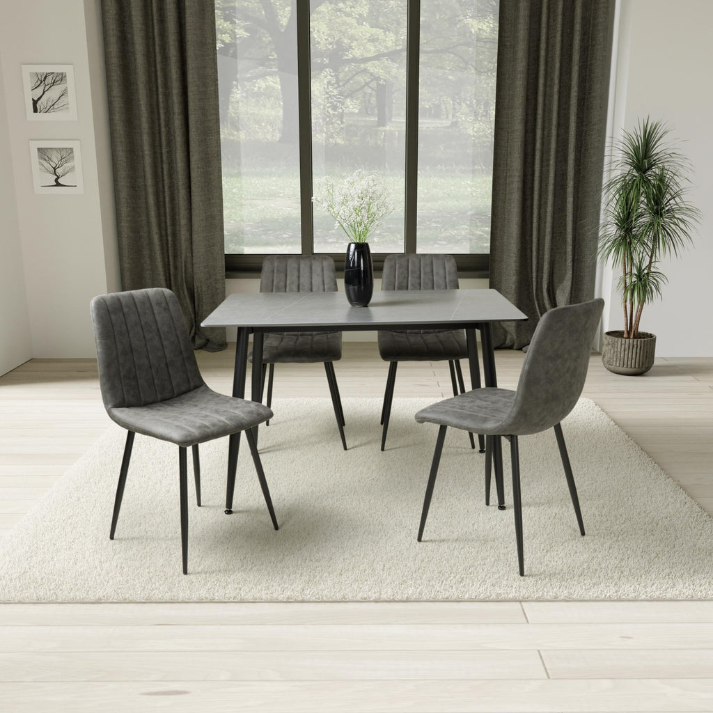 Grey Marble Effect 1.2m Dining Set with 4 Grey Fabric Chairs